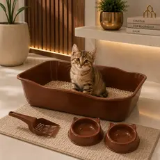 Kit Caixa de Areia para Gatos com Bandeja Pá Comedouro e Bebedouro Durapets kit 4 peças
