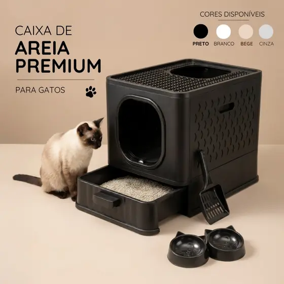 Caixa de Areia Premium Para Gato Sanitário Fechado Furba Grande Sandbox Luxo Com Comedouro e Pá