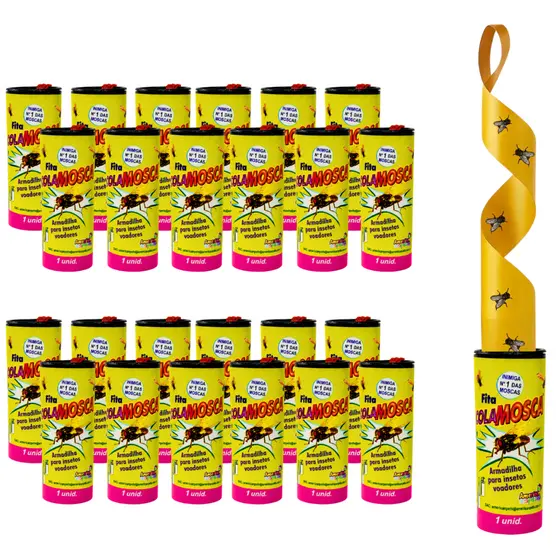 Fita Cola Mosca e Insetos Voadores – Kit 24 Fitas Cola Adesiva Mata Moscas
