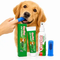 Kit Higiene Dental Cachorro e Gato Gel Pasta 70g + Spray Bucal Hálito 120ml + Dedeira Cia do Pet