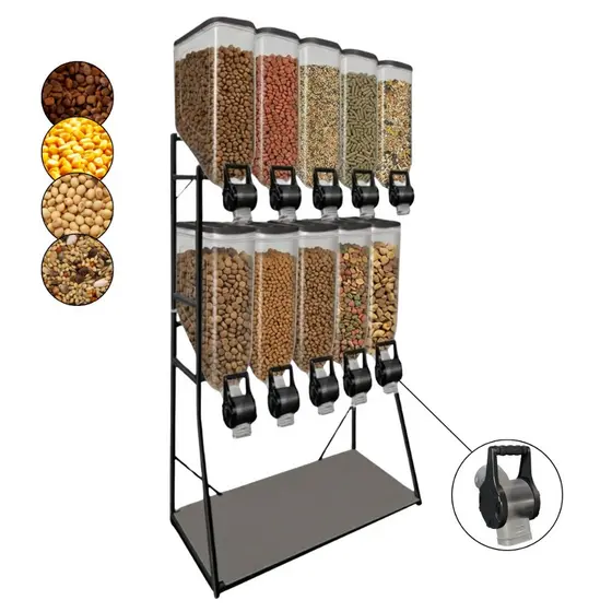 Dispenser Porta Ração 35L com 10 Módulos Expositor Armazenador para Pet Shop