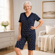 Pijama liganete estampada bermuda pescador com detalhe em renda Fresquinho Sofisticado Conforto