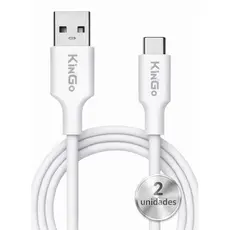 Cabo Tipo C Turbo 2.1A - Kit 2 Unidades - Carga Rápida 1m Branco KinGo
