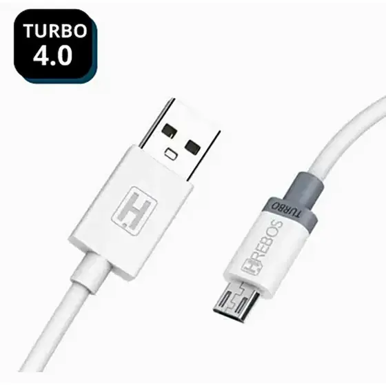 Cabo Micro USB V8 Turbo 4.0A Carga Rápida - 1,2m Branco HRebos