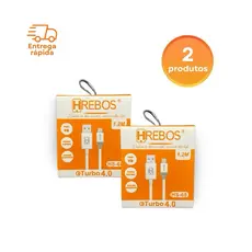 Cabo Micro USB V8 Turbo 4.0A - Kit 2 Unidades - Branco - 1,2m - Carga Rápida HRebos