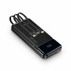 Carregador Portatil 10.000mAh com Cabos Tipo C, Lightning e USB Acoplados Hrebos