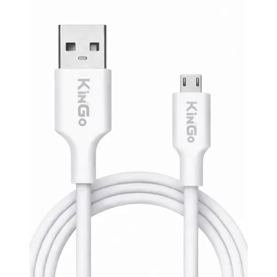 Cabo Micro USB V8 Turbo 2,1A Branco 1m KinGo