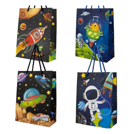 Kit 12 unidades Sacolas de Presente P Reforçada Espacial Naves Foguete Astronauta - Yins Paper