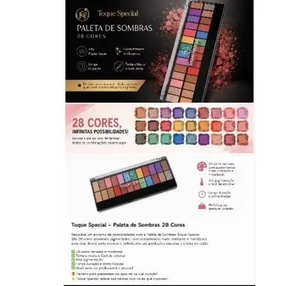 Paleta de Sombras Toque Special 28 Cores - Alta Pigmentação - Matte e Cintilante