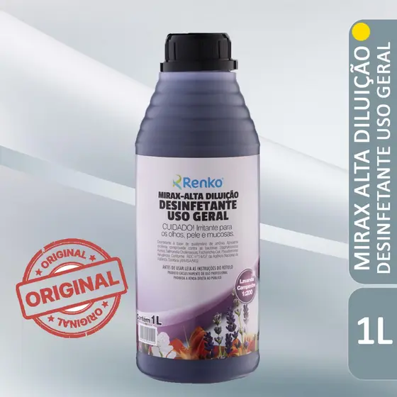 Mirax Desinfetante Alta Diluição Lavanda Campestre 1L - Renko - Limpeza Eficaz e Perfume Duradouro
