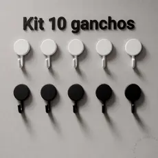 Kit 10 Ganchos Adesivos Organizador Multiuso Plástico Parede Preto e Branco Dupla Face