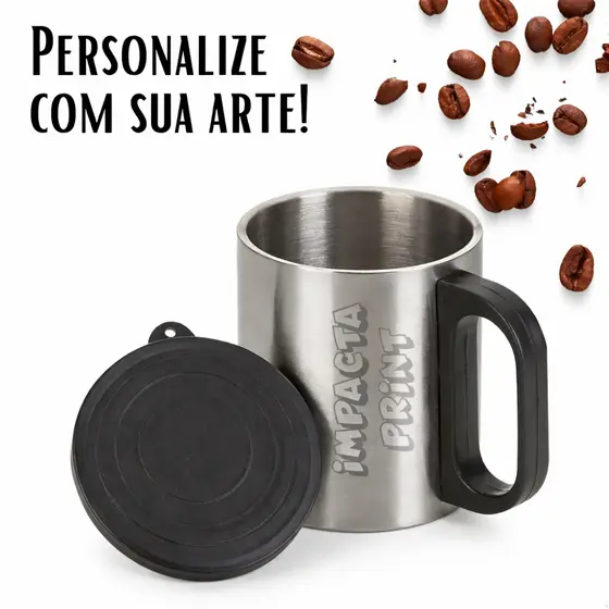kIT10 Canecas Canequinha de Inox com alça 180ml Personalizada Logo/Arte
