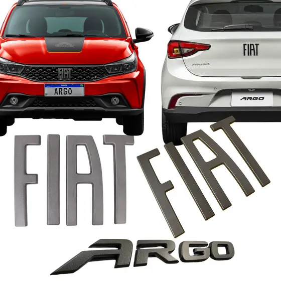 Kit Emblemas Letreiros Dianteiro E Traseiro Fiat Argo Grafite 2021 A 2025 Original