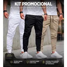 Combo 3x Calças Jogger Premium em Sarja a Jogger 3 Calças Aleatórias Saldo!
