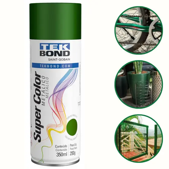 Tinta Spray Aerossol Metalica Super Color Tekbond Verde Metalico 350Ml 250G