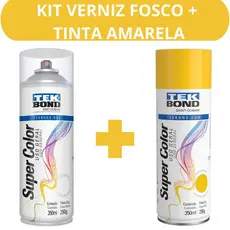 Kit Verniz Fosco e Tinta Spray Amarelo Tekbond Uso Geral 350ml Secagem Rapida Metal Madeira Gesso