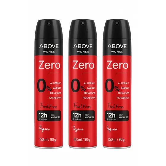 DESODORANTE ANTITRANSPIRANTE 3 UNID ABOVE WOMEN ZERO ALUMÍNIO 12H 150ML
