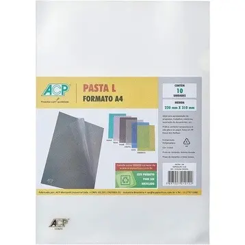 Pasta Em L A4 Protetor Documento Transparente C/10
