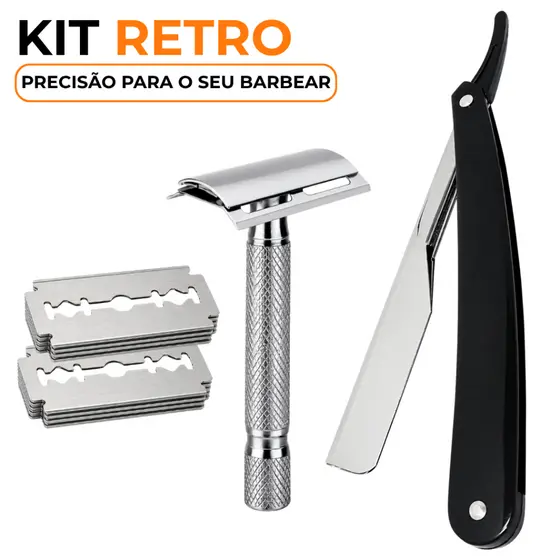 Kit Navalha Profissional Barbeador Retrô Masculino + 6 Lâminas Inox Acabamento Barba Sobrancelha