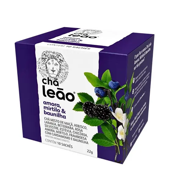 Chá Leão Sabor Amora, Mirtilo & Baunilha 10 Sachês (22g)
