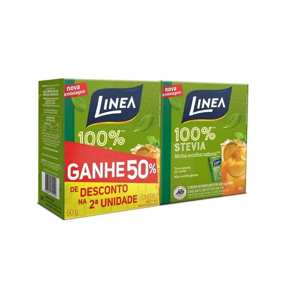 Pack 2un Adoçante Em Pó 25G Stevia Linea Com 50 Envelopes