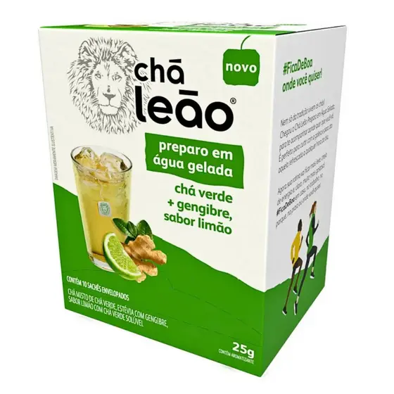 Chá Verde Gengibre Limão Gelado Leão 10 Sachês