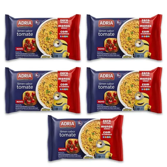 Kit 5un Macarrão Inst 75G Adria Sem Fritura Tomate Minions