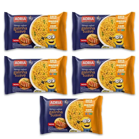 Kit 5un Macarrão Inst 75G Lámen Galinha Suave Minions Adria