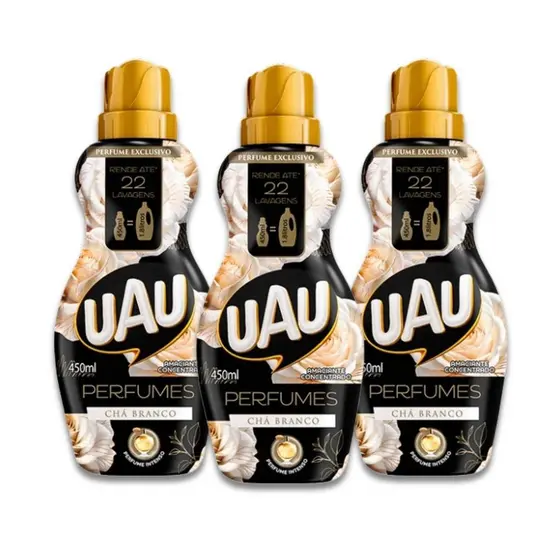 Kit 3un Amaciante Concentrado 450ml UAU Chá Branco
