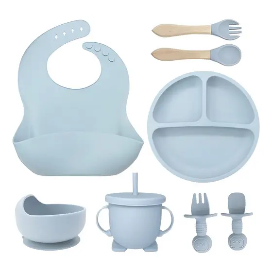 Kit Alimentação Bebê Silicone Prato Copo Talher Bowl Babador