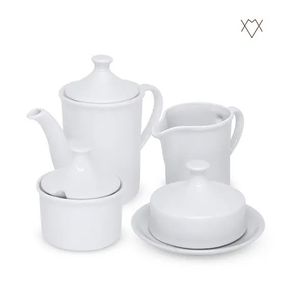 Kit Chá Café Bule Leiteira Açucareiro Manteigueira Porcelana Mesa Posta