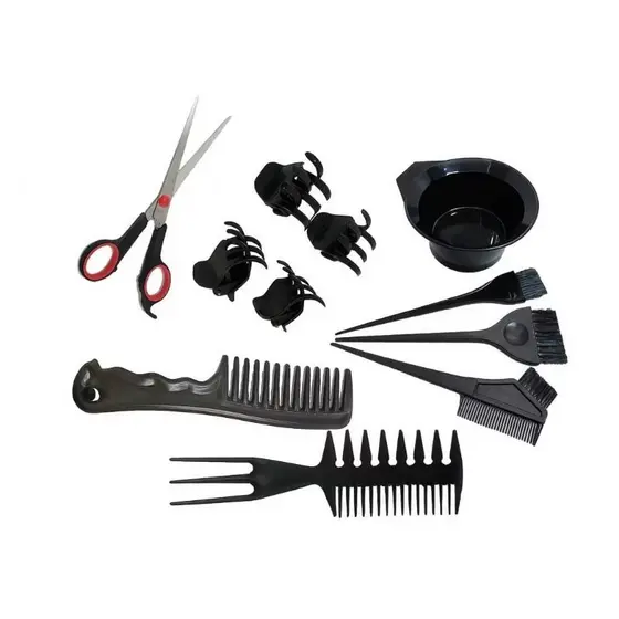 Kit Pintura de Cabelo 11 Peças Pincel De Cabelo Pentes Tesoura Pote Prendedores Coloração