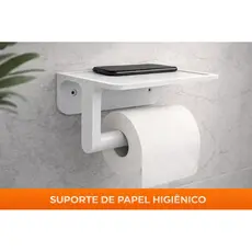 Suporte Papel Higiênico Adesivo de Parede com Prateleira Porta Celular Sem Furo Ligeiro