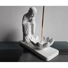 Porta Incenso Monge Budista Flor De Lótus Decoração Minimalista