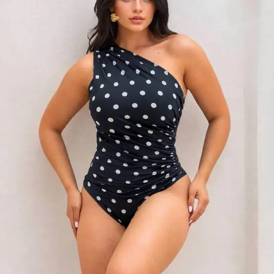 Body Poa Bolinha Suplex Feminina Plissado Mula Manca Regata Com Forro Um Ombro Tecido Grosso Tendencia Novidade