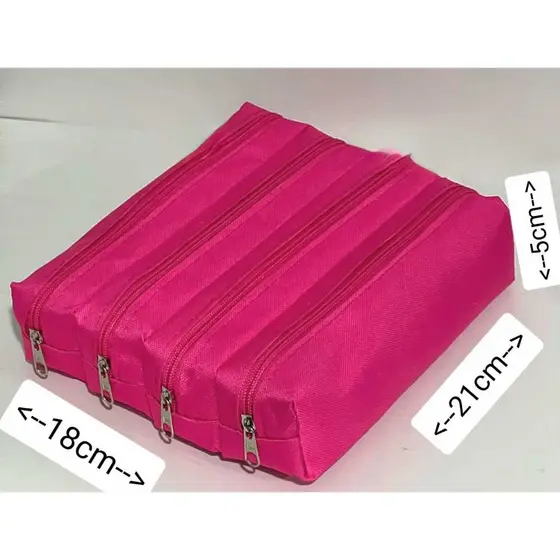 ESTOJO ESCOLAR PARA  LÁPIS  NA COR  ROSA COM 4 DIVISÓRIAS LISO EM NYLON 600