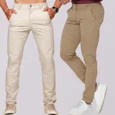 Kit 2 Calças Masculina Sport Fino Casual Sarja Elegante Elastano Lycra
