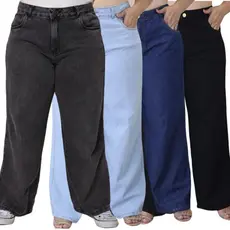 Calça Jeans Feminina Wide leg Plus Size Cintura Alta 46 ao 56