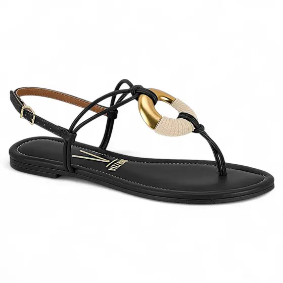 Sandalia Rasteira Vizzano Feminina Casual Tiras Macia Argola Original