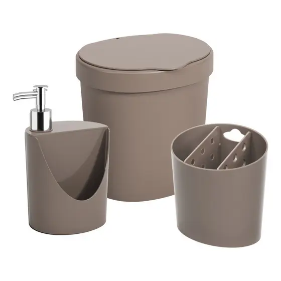 Kit Organizador Pia Bancada 3pç Escorredor Lixeira Dispenser