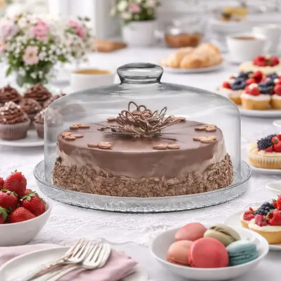 Boleira de Cristal com Tampa para Bolos Tortas e Doce com pe