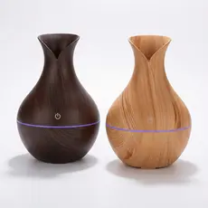 Umidificador Design de Vaso Aromatizador Silencioso textura de Madeira Recarregável com LED