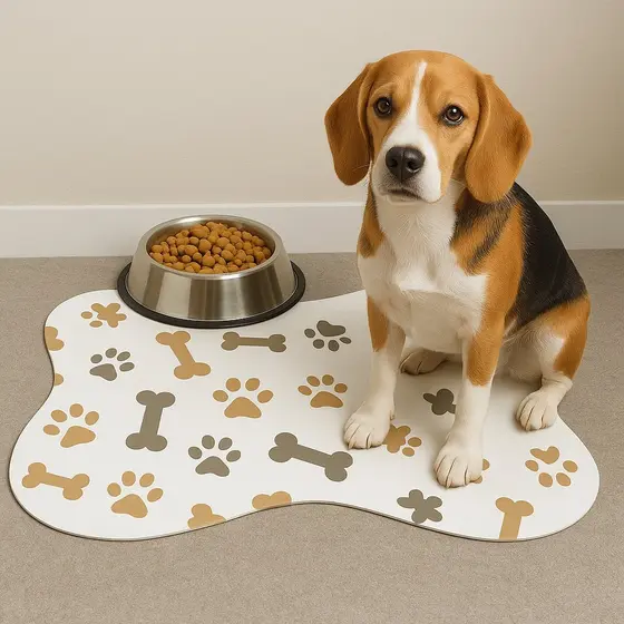 Tapete Pet Comedouro para Cachorro e gato - Tapete para Ração e Água Formato Ossinho 46x31 Antiderrapante
