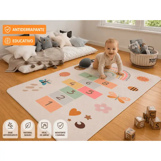 Tapete atividades Bebê Infantil Grande Sala 69X118 - AMARELINHA BOHO