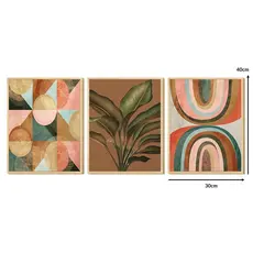 Kit 3 Quadros Decorativos para Cozinha ou sala 40x30 Plantas Formas Coloridas Geométrico Tons Marrom