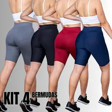Bermuda Ciclista Kit 4 Feminina Suplex Cós Alto Academia Fitness Zero Transparência