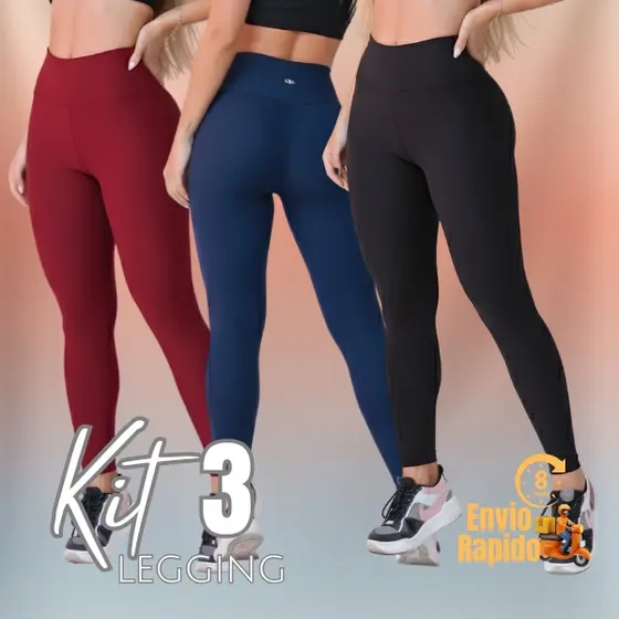 Legging Zero Transparência Kit 3 Peças Feminina Cintura Alta Suplex Academia
