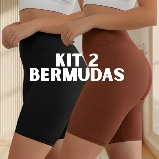 KIT 2 Shorts Legging Feminino Suplex Bermuda Cintura Alta Academia Yoga Ciclismo Zero Transparência