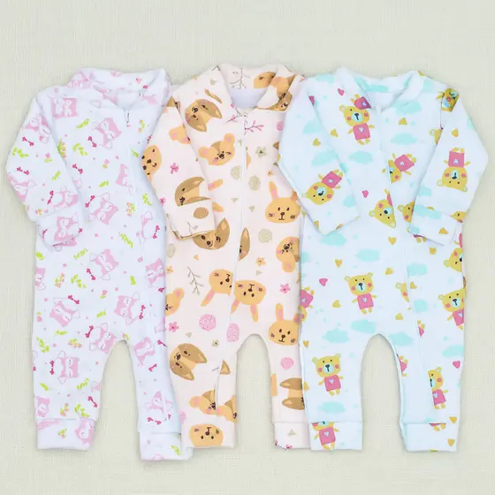 Kit 3 Macacão Para Bebê Feminino Menina em Soft dia a dia Confortável quentinho manga longa