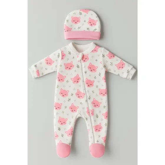 Kit Saída Maternidade Macacão e Touca Bebê Menina Inverno Suedine Recem nascido RN com Ziper Hipoalergênico